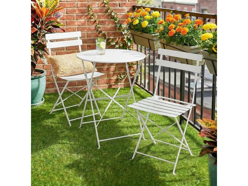  Ensemble bistrot d'extérieur pliable avec table et 2 chaises, blanc  - Conforama D