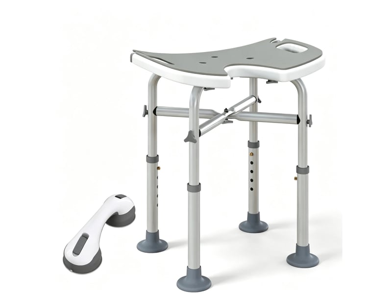  Tabouret de douche réglable 48,5 x 33 cm – gris – hauteur 39-51,5 cm, ventouses et barre d'appui incluse  - Conforama A