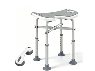 Tabouret de douche réglable 48,5 x 33 cm – gris – hauteur 39-51,5 cm, ventouses et barre d'appui incluse