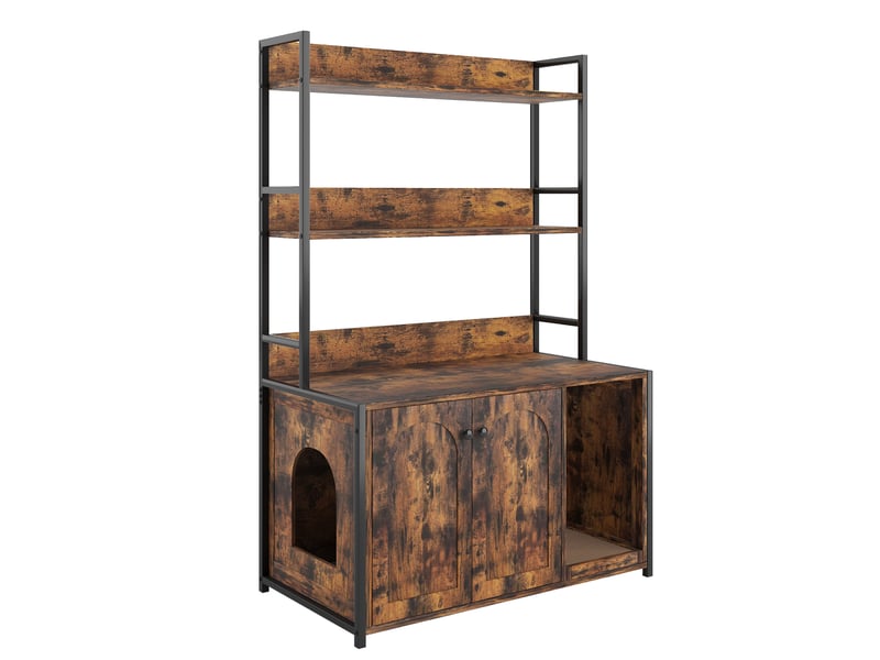  Meuble cache-litière avec étagères 89,5 x 45 x 132 cm – marron – rangement 3 niveaux, portes magnétiques  - Conforama A