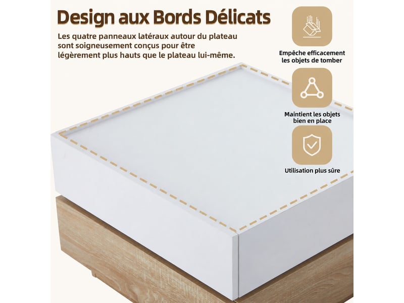  Table basse rotative 60x60x38 cm, table de salon 360° avec plateau pivotant, 2 tiroirs et rangement, couleur bois  - Conforama D