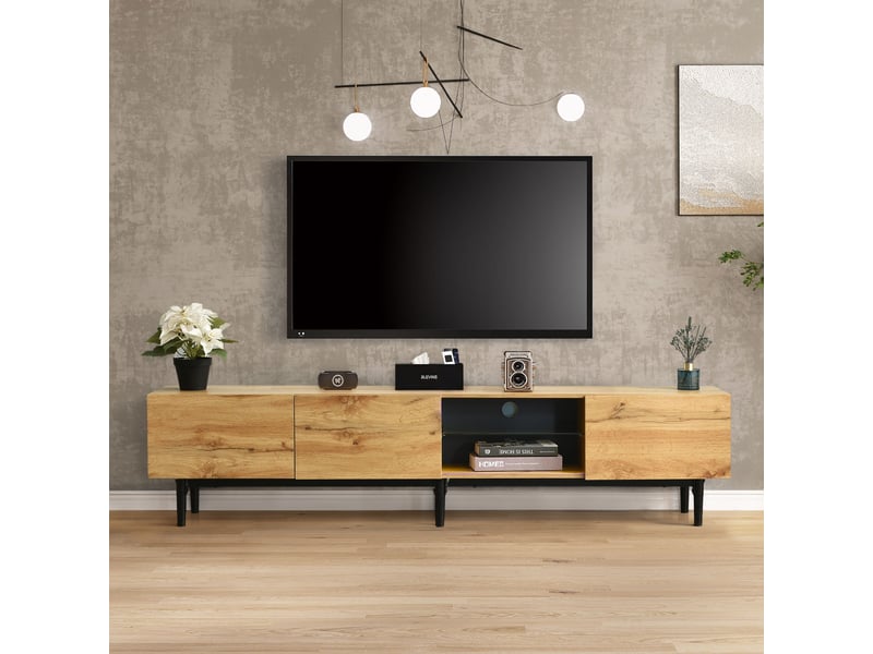 Meuble tv moderne bois clair avec led 175 cm pour écrans 40-49 pouces - Conforama B