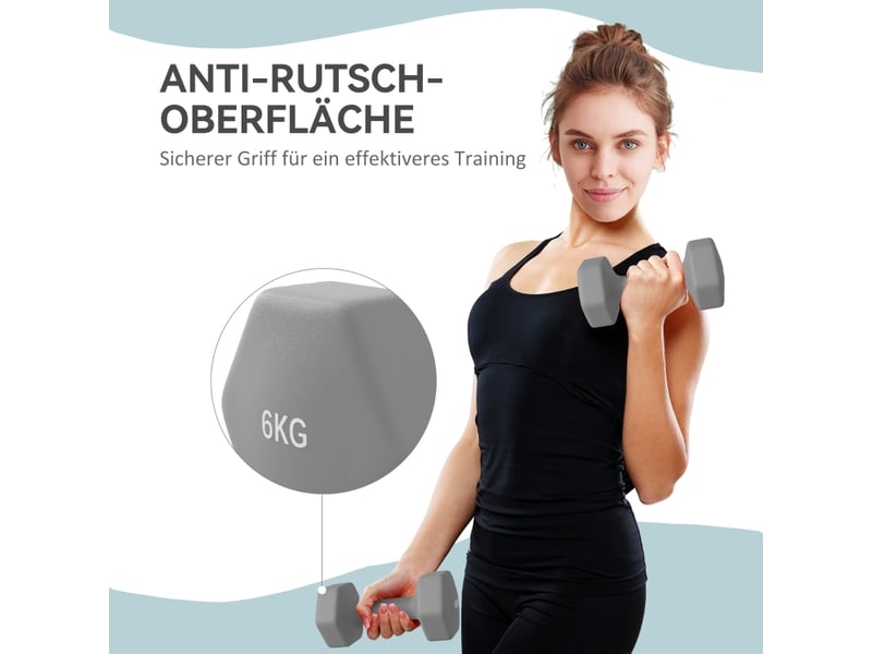  Set de 2 haltères 6 kg, haltères hexagonaux gris avec poignée antidérapante pour musculation  - Conforama E