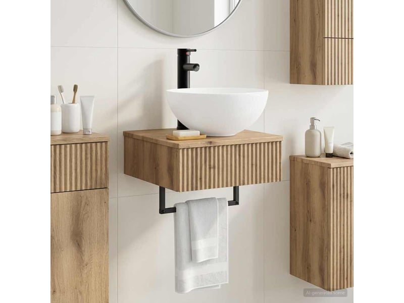  Basin de lavage mural, lavabo chêne artisanal 40x41x40.5 cm  - Conforama B