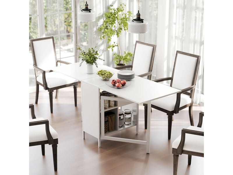  Table de salle à manger pliante à abattants, 4 compartiments, 3 configurations pour cuisine et salon, 169 x 60 x 75 cm, blanche  - Conforama D
