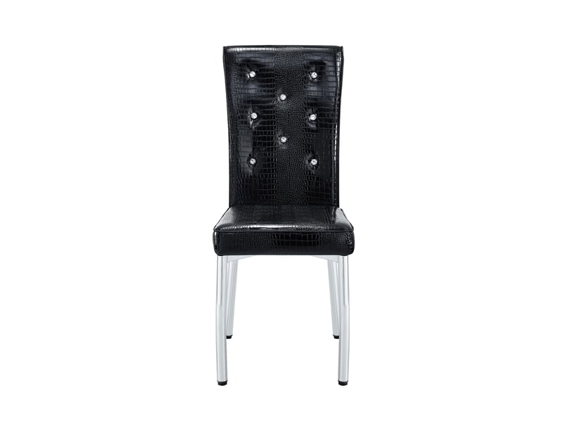  Lot de 4 chaises de salle à manger rembourrées à motif alligator avec boutons cristal, en pvc et métal noir  - Conforama A