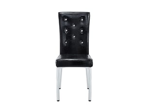 Lot de 4 chaises de salle à manger rembourrées à motif alligator avec boutons cristal, en pvc et métal noir
