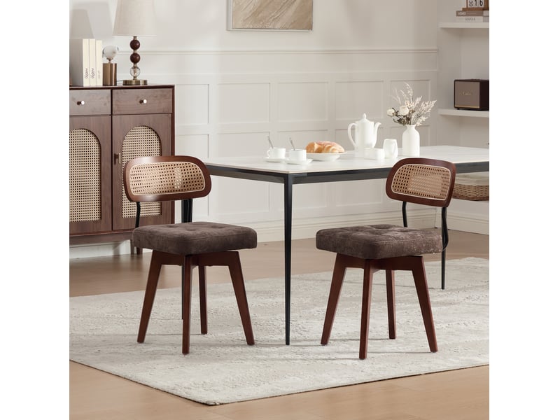  Lot de 2 chaises 43x50x77 cm pivotantes à 360°, coloris marron  - Conforama D