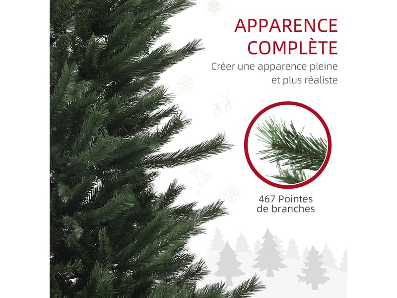  Sapin de noël artificiel 180 cm arbre de noël avec support en acier pliable, 467 branches, décoration de noël, vert  - Conforama E