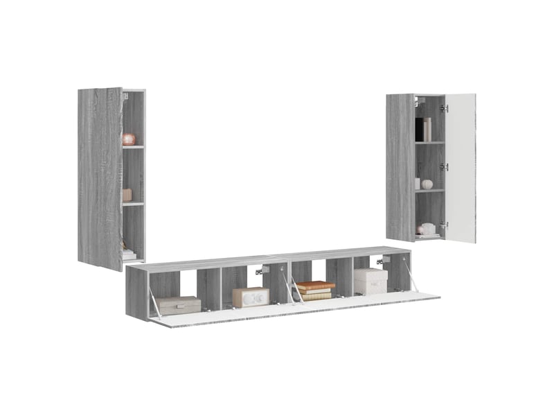  Ensemble de meuble tv - banc tv - meuble de rangement mural 4 pcs gris sonoma bois d'ingénierie  - Conforama C