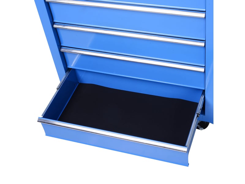 Servante d'atelier 67,5 x 33 x 77 cm bleue en acier, 5 tiroirs verrouillables sur roulettes avec frein - Conforama E