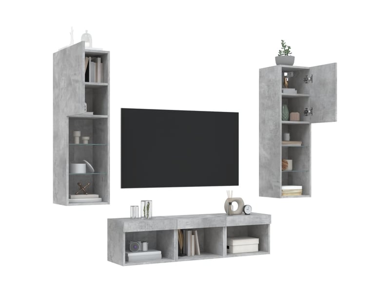  Unités murales tv avec led 5 pcs gris béton bois d'ingénierie shl35907  - Conforama D