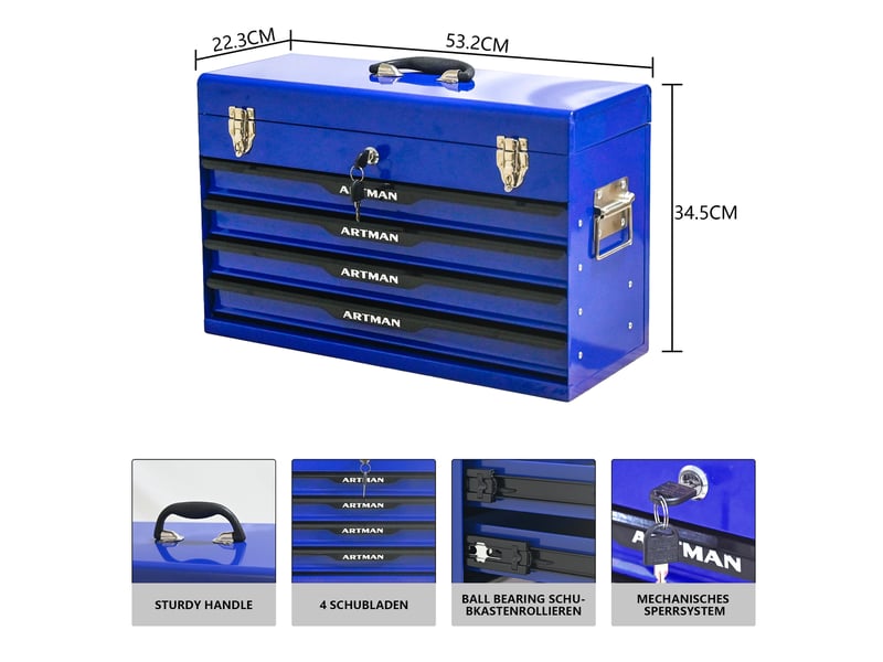  Meuble de rangement à 3 tiroirs sur billes avec plateau supérieur pour atelier, en acier, 53,2 × 22,3 × 34,5 cm  - Conforama D