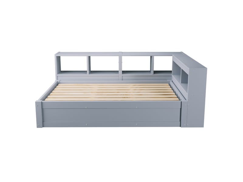  Lit coffre adulte 90x200 cm – gris – led multicolores, prise intégrée et rangements – sans matelas  - Conforama D