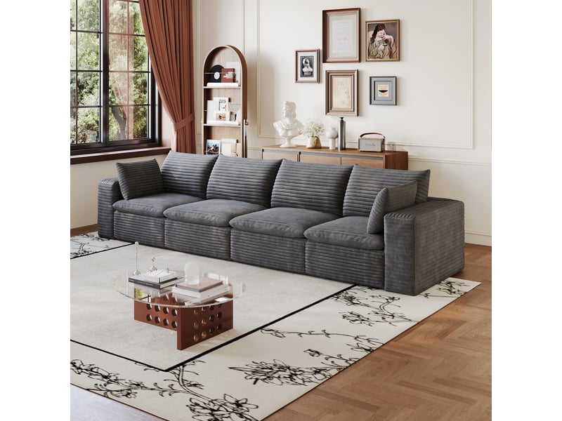 Canapé nuage 340 cm en velours côtelé gris foncé 4 places modulable sans montage  - Conforama R