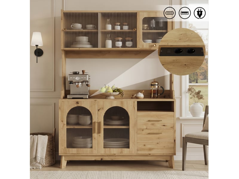 Buffet haut de salle à manger 120 x 40 x 178 cm coloris bois avec prises et ports usb - Conforama B