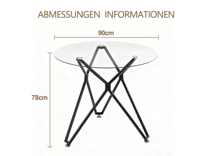 Table ronde 90 cm en verre trempé pour 1 à 4 personnes, avec pieds en métal noir - Conforama C