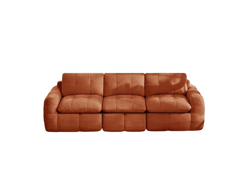 Canapé 3 places - 264 x 97 x 68 cm - canapé modulable en chenille avec assise profonde et coussins - orange - Conforama A
