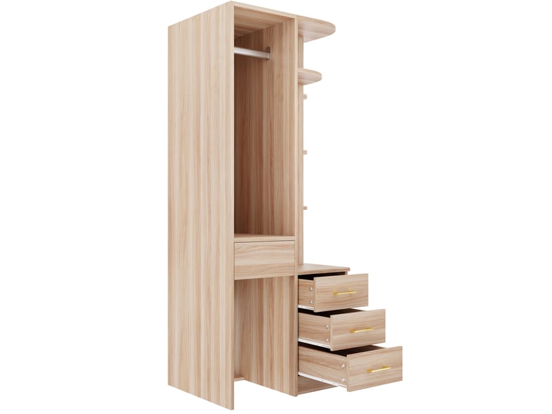  Armoire 70x55x175 cm coloris bois clair avec 3 tiroirs  - Conforama E