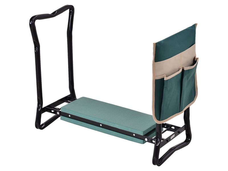 Tabouret de jardin pliable agenouilloir de jardin siège jardinage avec coussin pochette rangement outils vert  - Conforama A