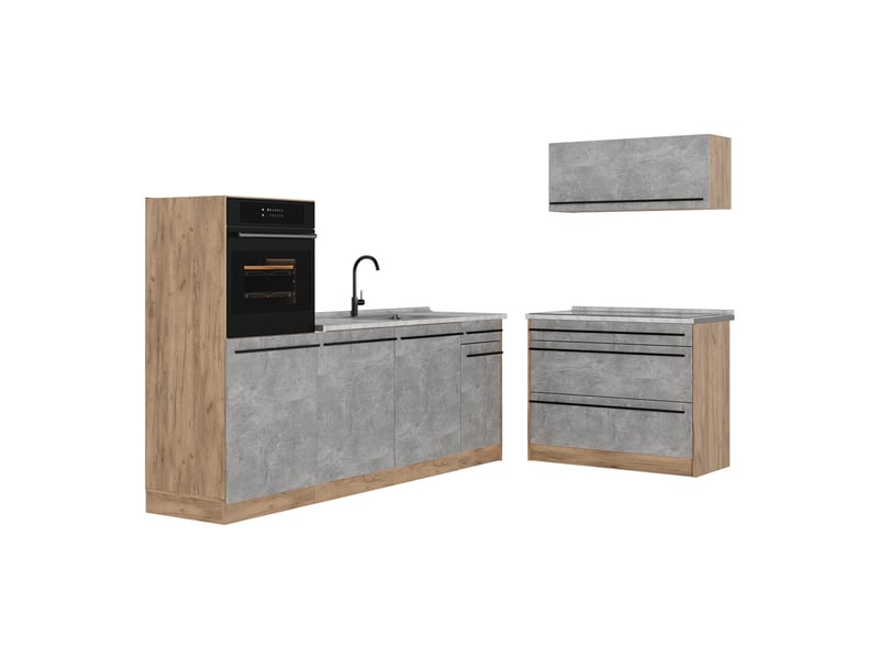  Vicco cuisine, bétonchêne doré, 220cm plan de travail marbre  - Conforama A