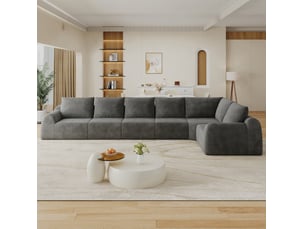 Canapé d'angle compressé panoramique fixe <strong>MODENVIE</strong> <strong></strong> 6 places Tissu gris foncé