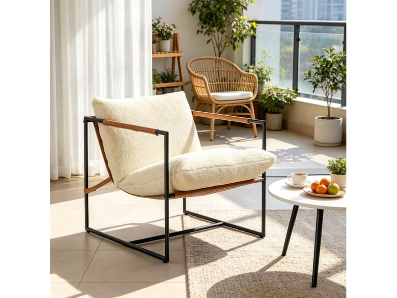 Fauteuil bouclette crème à assise large 77 x 91 cm homvra - Conforama B