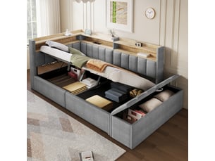 Lit banquette 90x200 cm <strong>SAPGAKS</strong> <strong></strong> coloris gris
