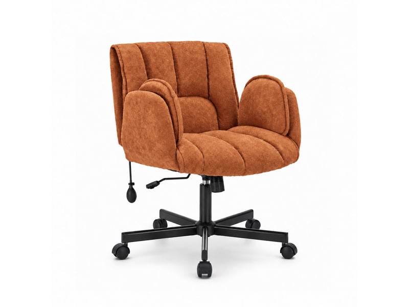  Fauteuil ergonomique tissu accoudoirs rabattables, coussin lombaire gonflable, assise large, pivot 360° 150kg-orange  - Conforama A