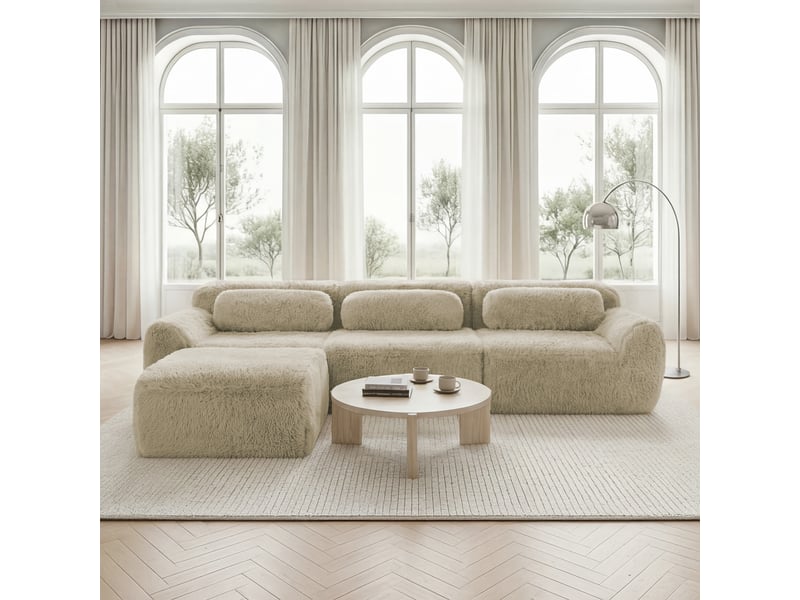  Canapé modulable en l 3 places kaki clair - canapé profond sans cadre en peluche - aucun assemblage  - Conforama B