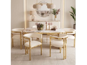 Lot de 4 chaises de salle à manger en chenille beige et doré