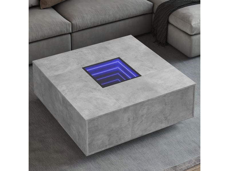 Table basse - table de salon - table à thé avec led infini gris béton 100x100x40 cm - Conforama B
