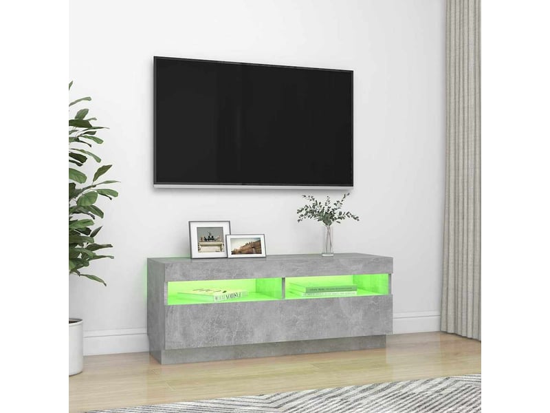  Meuble tv - banc tv - meuble de rangement avec lumières led gris béton 100x35x40 cm  - Conforama D