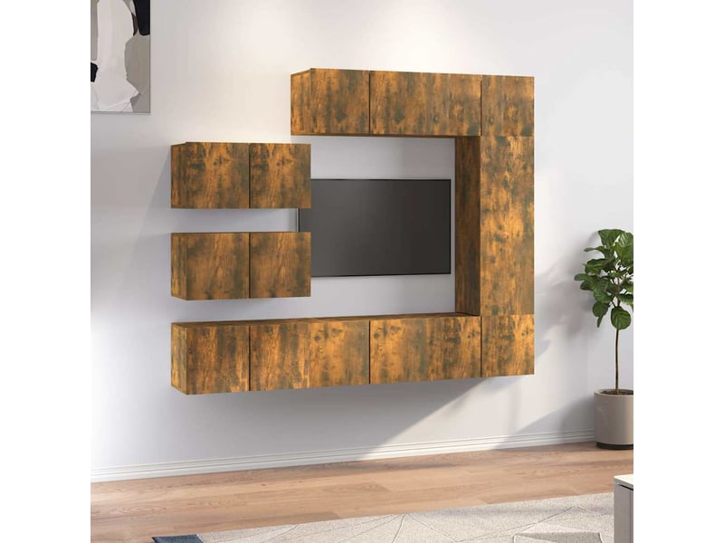  Ensemble de meubles tv - banc tv - meuble de rangement 8 pcs chêne fumé bois d'ingénierie  - Conforama B