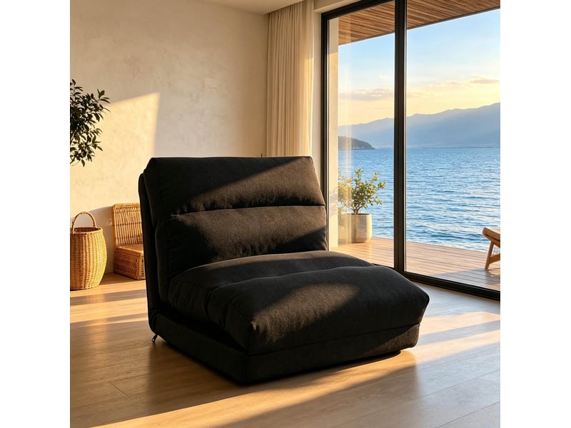  Fauteuil de sol réglable 70 x 72 x 56 cm convertible en lit d'appoint noir  - Conforama D