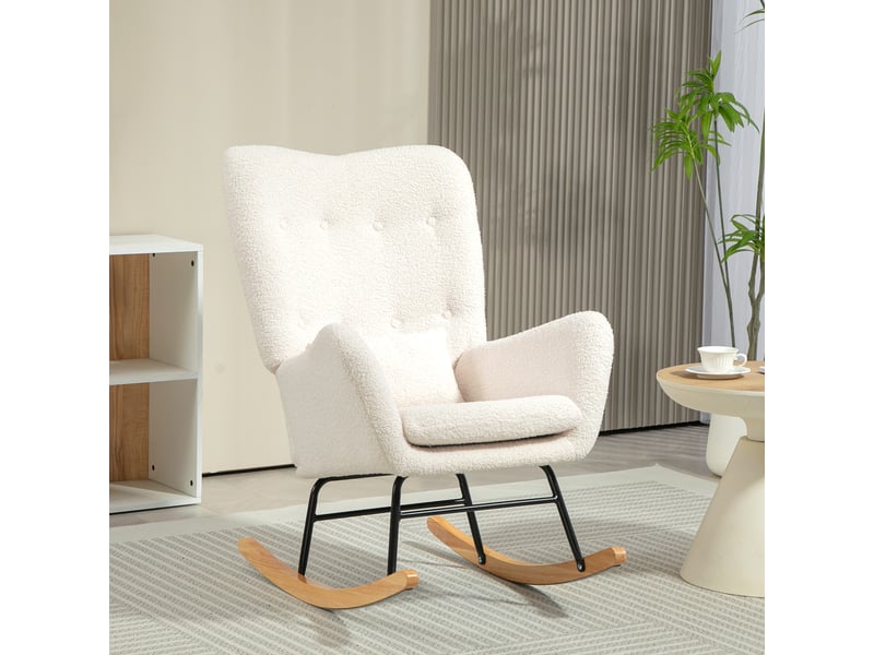  Fauteuil à bascule, housse confortable, rembourrage épais, coussin lombaire, antidérapant, blanc crème  - Conforama D