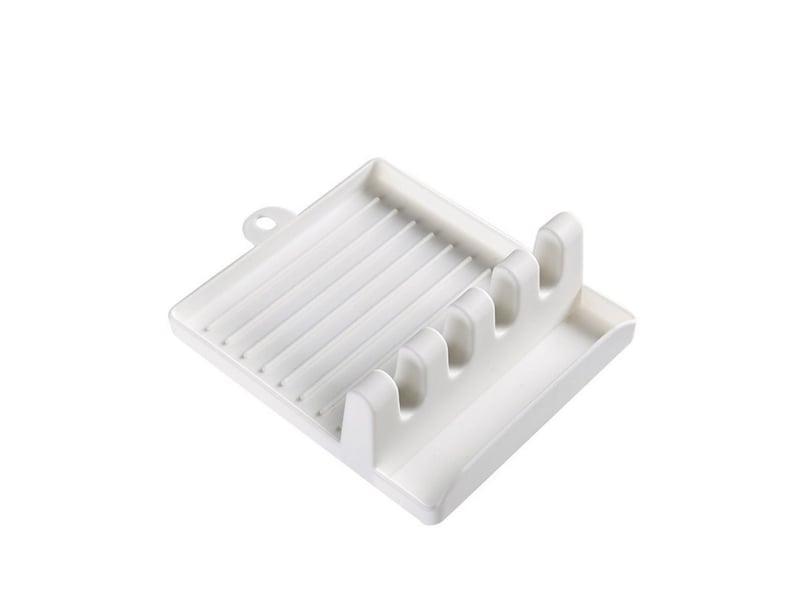 Porte-ustensiles - porte-cuillère - avec égouttoir - repose-cuillère pour comptoir - repose-cuillère - porte-couvercle de casserole - blanc - Conforama A