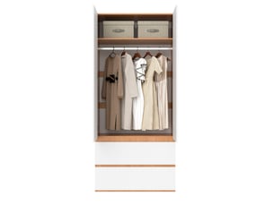 Armoire 2 portes avec penderie et 2 tiroirs 90x50x200 cm, blanc décor chêne