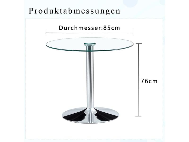  Table de bar ronde en verre transparent ø 85 cm, pied en métal argenté, h 76 cm  - Conforama C