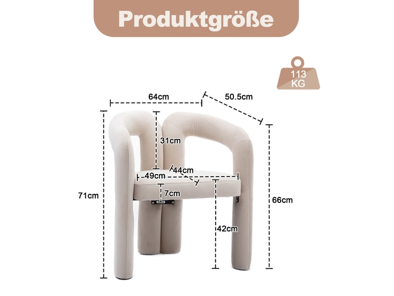  Lot de 2 chaise de salle à manger 64x50,5x71cm, dossier enveloppant, revêtement en tissu velours beige, coussin moelleux en mousse, design contemporain  - Conforama C