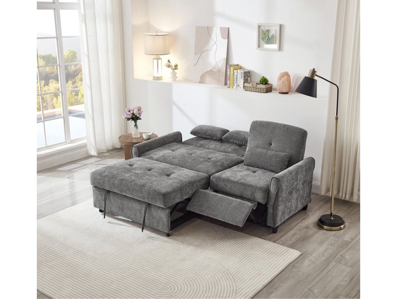 Canapé-lit 3 places modenvie extensible 176 x 148 x 83 cm en chenille gris - Conforama B