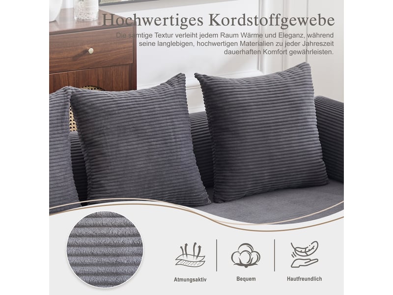  Canapé d'angle convertible modulable en velours côtelé gris foncé avec hocker et 3 coussins  - Conforama R