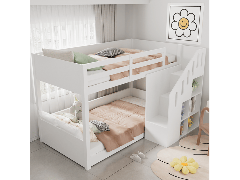  Lit superposé enfant 90x200 avec escalier et rangement cravdom  - Conforama D