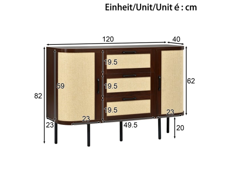  Ensemble meuble tv cannagé – bahut et meuble tv bas – mdf noir, poignées noires, pieds métal – salon moderne  - Conforama C