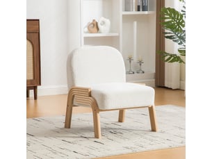 Fauteuil de salon scandinave - 62 x 73 x 77,5 cm - fauteuil d'appoint et pieds en bois massif -tissu chenille - ivoire