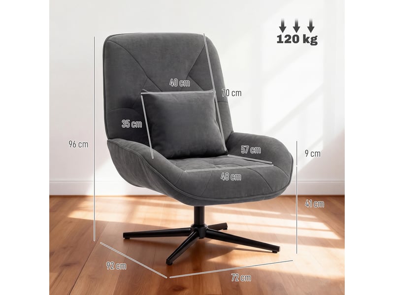  Fauteuil pivotant en chenille avec coussin lombaire gris foncé 72 x 92 x 96 cm  - Conforama C