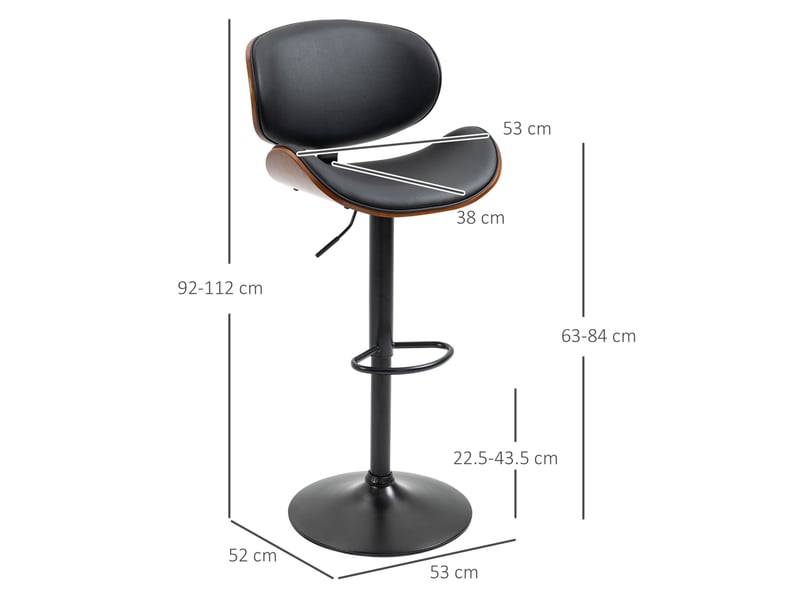  Lot de 2 tabourets de bar réglables et pivotants avec repose-pieds en similicuir noir et acier  - Conforama C
