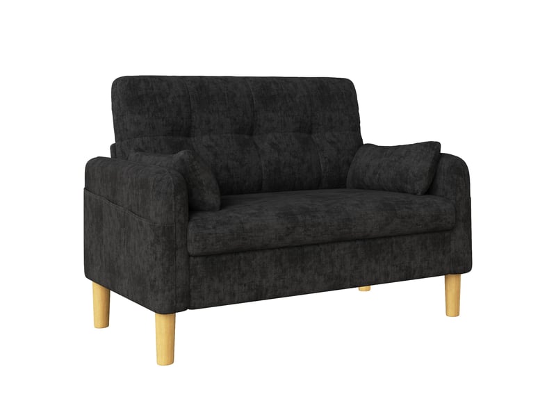  Canapé droit 2 places avec coussins amovibles, poche latérale et assise rembourrée en chenille gris, 119 × 78 × 85 cm  - Conforama A