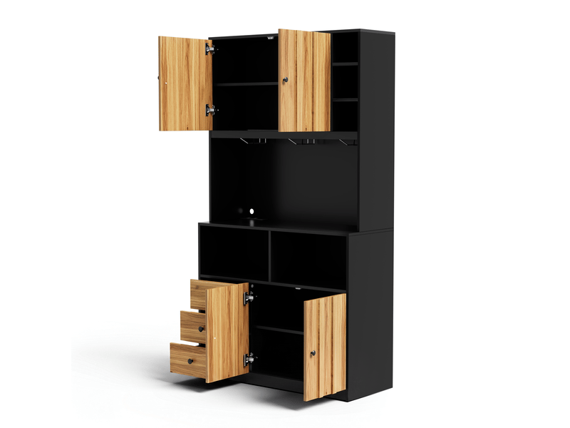  Buffet de cuisine en mdf 100x40x180 cm, 3 porte-verres, range-bouteilles, led et prises usb pour séjour et salle à manger  - Conforama B