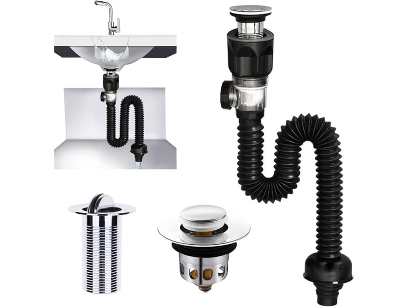  Suite égouttoir de bonde de lavabo, siphon lavabo, bonde de lavabo sans trop plein, extensible de 300-955 mm pour la salle de bain  - Conforama A